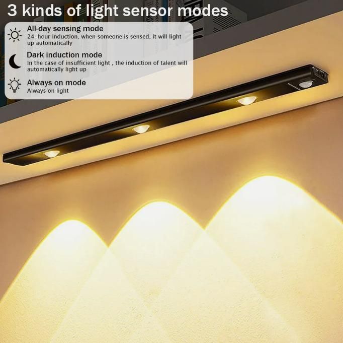 LED Motion Sensor Cabinet Light – USB Rechargeable, Wireless Stick-On Lamp (Warm & White Light)